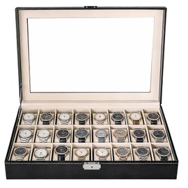 NYXOVA 24 Slots Watch Box, PU Leather Watch Display Case, Lockable Watch Storage Organizer with Removable Pillows for Men and Women, Jewelry Organizer for Watches, Travel and Home Use