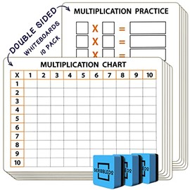 10 Pack Dry Erase Multiplication Chart White Board 9" x 12" Multiplication Table l Double Sided Times Table Math Manipulatives Whiteboard for Kids Students, 10 Dry Erase Erasers Included