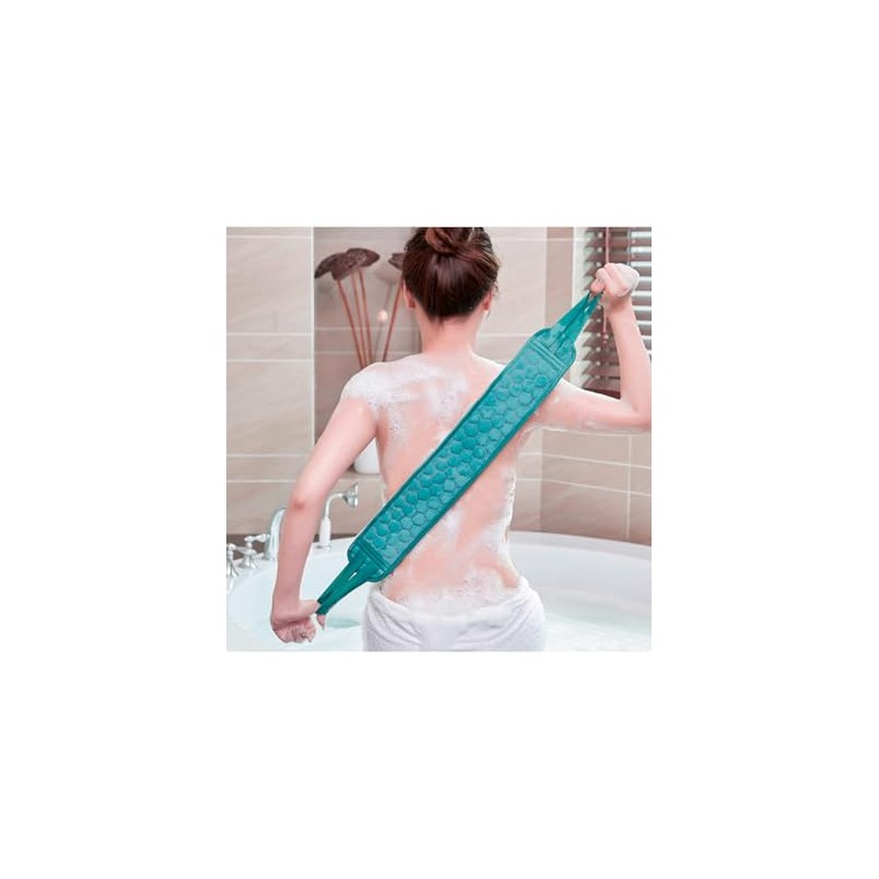 Set Baño Spa Turquesa Juego Piezas Cepillo Espalda Esponja Exfoliante