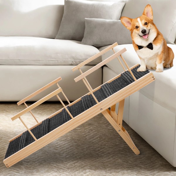 Unbranded Wooden Dog Ramp Adjustable Folding Portable Pet Ramp for