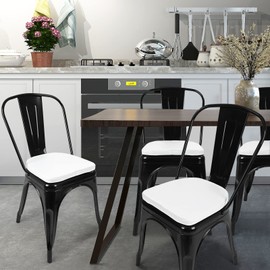 SINOSSO Modern Faux Leather 14" Metal Chair Cushion, Leathaire Magnetic Chair Pad for Dining Kitchen Cafe Bistro Stackable Chair (U-Shape, White, 1)