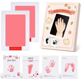Noosuna [No Dirty Handprint Stamp, Baby] Handprint Foot Shape Kit, Large Size, 100th Day Celebration, Baby Shower, Commemorative Gift, Baby Supplies (Pink)