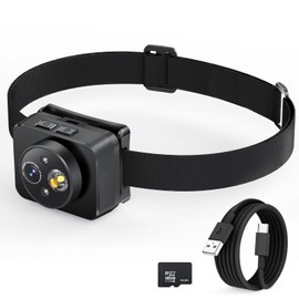 Head-Mounted Camera, LED headlamp, 1080P HD Action Camera, Wearable Video Recording, 64GB Internal Storage, Suitable for Nighttime Outdoor Activities Such as Electricians, Cycling, and Fishing