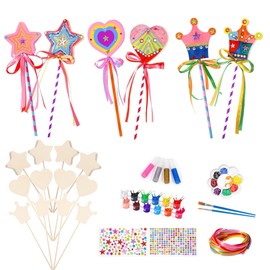 Dimoxii Pack of 12 Fairy Wands Princess Wand for Painting Children Wooden DIY Crafts for Girls Painting Craft Set Party Bag Gift Party (Stars + Hearts + Crowns)