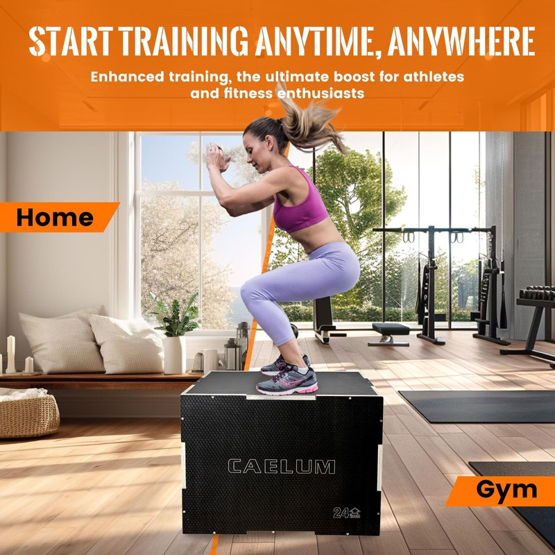 CAELUM 3-in-1 Wooden Plyo Box – 400lbs Heavy-Duty Jump Box