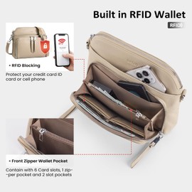 befen Genuine Leather Crossbody Purses for Women, Women's Small Crossbody Shoulder Bag with Built in RFID Wallet Light Apricot