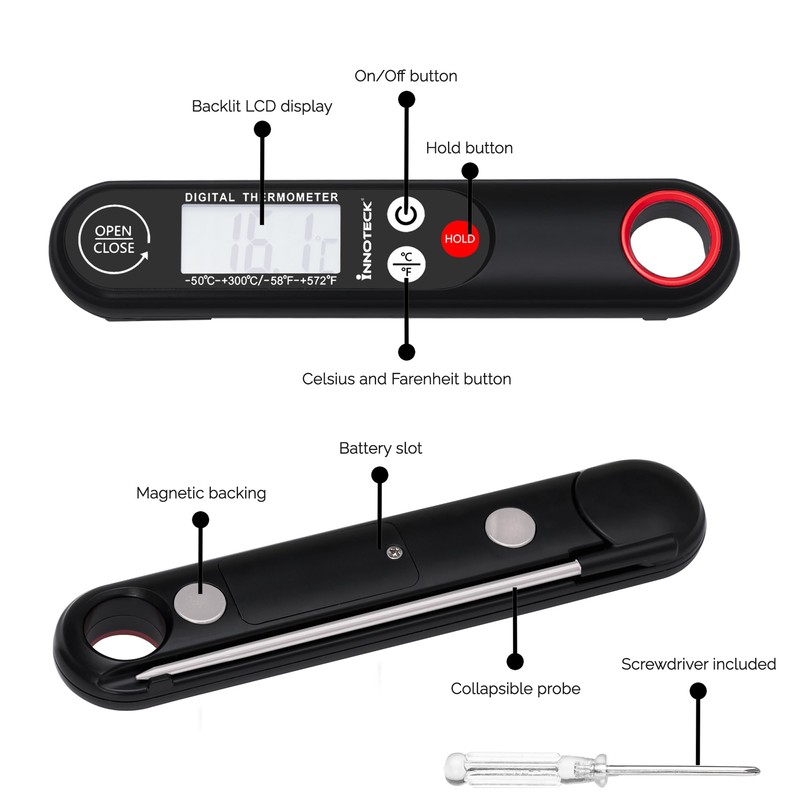 Innoteck Essentials Digital Meat Thermometer for Cooking, BBQ, and Air