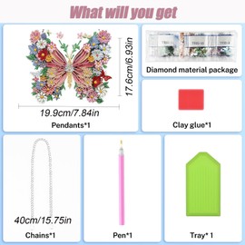 Frundoo Diamond Painting Pendant Wind Chime Diamond Painting Door Wreath Gift Girls 5 6 7 8 9 10 11 12 Years DIY 5D Diamond Painting Wind Chime with Chain for Window Wall and Entrance Decor