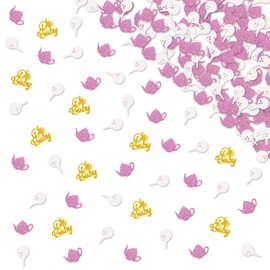 130pcs Tee Time or Tea Party Confetti, Golf Gender Reveal Table Confetti, Boy or Girl Paper Scatter, Gold Glitter Oh Baby Table Scatter, Golf Tea Party Themed Baby Shower Party Decoration
