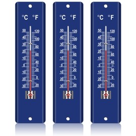 Frienda 3 Pcs Wall Thermometer Indoor Large Outdoor Thermometers for Patio Double Scales Thermometer for Temperature Home Pool Office Warehouse Greenhouse Garden (Simple, Metal)
