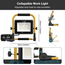 Olafus 100W LED Work Light, 10000 LM Flood Light with 16.4 FT Switch Cord, Portable Working Light with Stand, IP65 Waterproof for Workshop, Construction Site, Camping, Garage