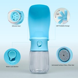 Dog Water Bottle, Leak Proof Portable Puppy Water Dispenser, Travel Puppy Water Bowl, Foldable Transparent Dog Water Bottle for Pets Outdoor Walking, Hiking, Travel, Food Grade Plastic - 10oz Blue