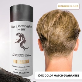 REJUVENATE Hair Fibers for Thinning Hair (Medium Blonde), Undetectable Hair Powder for Men & 100% Natural Hair Building Fibers - Conceals Hair Loss - Bald Spot Cover Up Hair Powder, 2 Month Supply