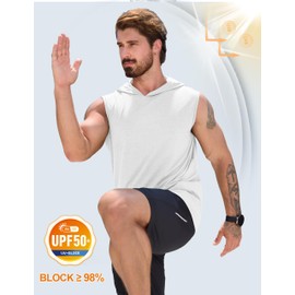 Cotrasen Men's Hooded Tank Top UPF 50+ Sleeveless Hoodies Lightweight Casual Gym Workout Shirts Cooling Muscle Cut Off Tee Shirt White 2XL