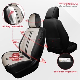 FREESOO Leather Car Seat Covers Full Set, Ultra Breathable Waterproof Seat Covers for Cars Trucks SUV, Carseat Protector Car Seat Cover Fit for Most Vehicles, Black Beige - Front Seats 2PCS