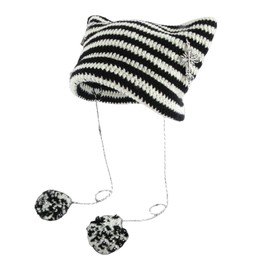 Crochet Hats for Women Vintage Beanies Women Fox Hat Grunge Goth Beanies Hat Y2K Accessories Slouchy Beanies for Women (White Black)