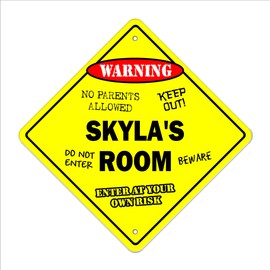Skyla's Room Sign Crossing Zone Xing | Indoor/Outdoor | 12" Tall Plastic Sign Kids Bedroom Decor Door Children's Name boy Girl