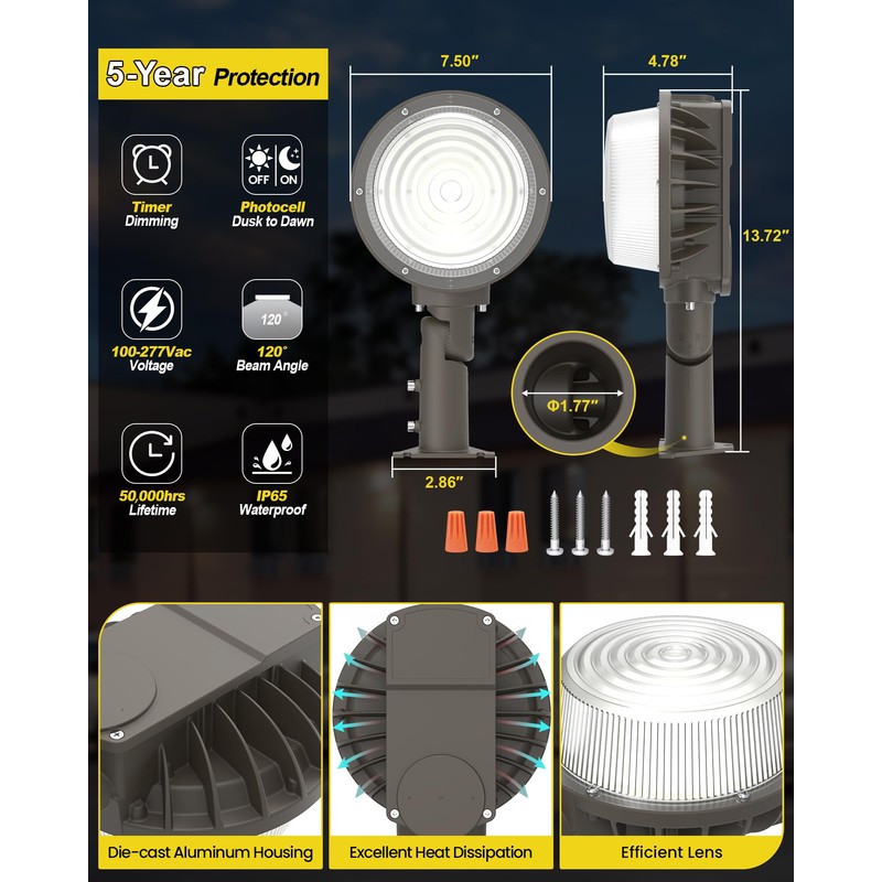 YARBO 80W LED Barn Light 60W 40W Switchable, 5000K/4000K/3000K Adjustable,12000LM