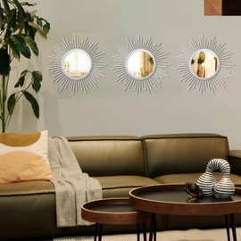 Cityelf 3 Set Sunburst Mirrors for Wall Decorative Metal Mirrors Small Mirror Sets Decor Hanging Mirror Wall Sculpture for Bedroom Living Room Entryway