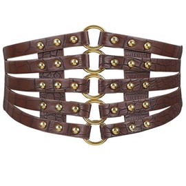 MEGAUK Women's Leather Belt Wide Rivets Belt Elastic Waist Belt Vintage Rivet Belt Hip Belt Tie Belt Lolita Corset with Ring Buckle Design, brown