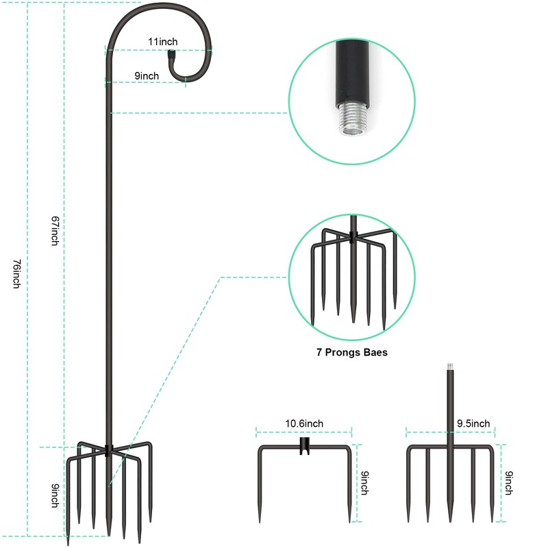 SZHLUX Adjustable Shepherds Hook for Outdoor with 7 Prongs Base