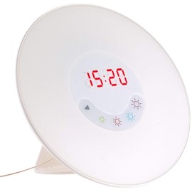 Monsterzeug Radio Alarm Clock, White, Light Alarm Clock Sunrise with Touch Function, Alarm Clock with Natural Sounds and Colour Changing, Wake Up Light
