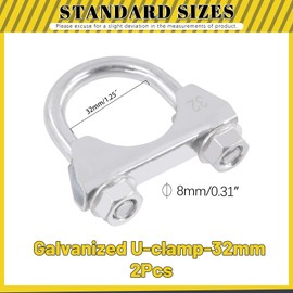 Mardatt 2Pcs 1-1/4"(32mm) Exhaust U Clamp, Muffler U-Bolt Clamps, U Bolt Saddle Exhaust Clamp, U Bolt Muffler Tip Exhaust Hook Exhaust Clip U Bolt Clamp for Exhaust System