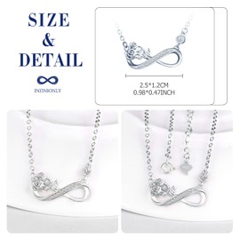 INFINIONLY Women's girl's Necklace, 925 silver necklace, infinity symbol necklace pendant, infinity symbol pendant decorative with rose flower, Inlaid Zircon, silver