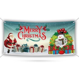 Merry Christmas Banner Outdoor 13Oz Christmas Red Buffalo Plaid Fence Banner for Xmas Yard Decorations, Christmas Banner with Metal Grommets, VP3847
