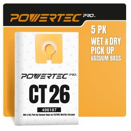 POWERTEC PRO Dual Purpose Shop Vacuum Bags for Wet & Dry Pick Up 5PK, for Festool CT 26 Dust Extractor, for Festool 496187 Selfclean Filter Bag, Replacement Fleece Vacuum Bags (75088)
