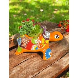 Handmade Talavera Turtle Planter | 9.5” Vibrant Mexican Pottery for Indoor & Outdoor Decor