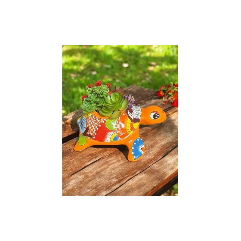 Handmade Talavera Turtle Planter | 9.5” Vibrant Mexican Pottery for