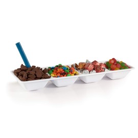 Exquisite 6 Count White Plastic Compartment Tray for Parties Heavy Duty Serving Tray with Compartments for Food Disposable Sectional Party Trays and Platters 7 in. X 16 in. Candy Dish