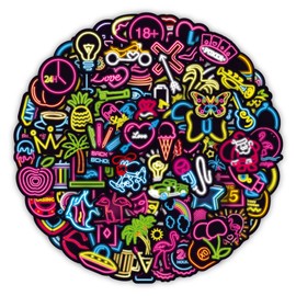 100Pcs Neon Style Stickers，Trendy Graffiti Waterproof Vinyl Cool Neon Light Stickers for Kids Teens Adults, Laptop Water Bottle Guitar Skateboard Luggage Phone