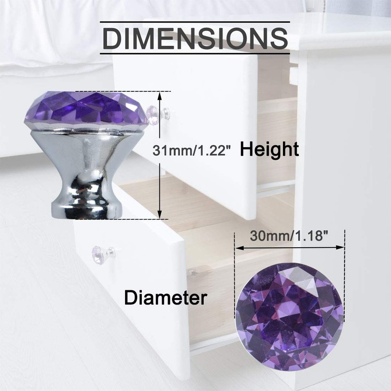 sourcing map 6pcs Crystal Knobs Aluminum Alloy Base Round Shaped