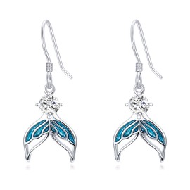 LONAGO Mermaid Earrings 925 Sterling Silver Ocean Mermaid Tail Dangle Drop CZ Earrings Sea Ocean Beach Jewelry Gifts for Women Wife Mom