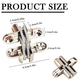 ZJIVQO 180 Degree Concealed Cross Hinges, Zinc Alloy Hidden Hinges, Invisible Cross Door Hinge Kit for Furniture Cabinet (Small)