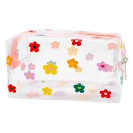 Lotsdonxia Clear Cosmetic Bag - PVC Portable Waterproof Storage Pouch with Cute Floral Designs Travel Makeup Tool Organizer for Women and Girls
