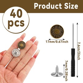 rietegio 40Pcs Jean Buttons 17mm No Sew Metal Buttons Jeans Buttons Replacement Adjustable Jean Button Pins with Screwdriver Waist Tightener Clips for Jackets Clothes Denim Skirt Clothing Repairing