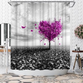 WELMECO Tree Shower Curtain Nature Heart Shaped Tree Shower Curtain 72x72inch Polyester Fabric Bathroom Decor (Purple)