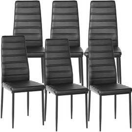 FurnitureR Dining Chairs High Back Set of 6, Armless PU Leather Upholstered Side Chairs with Metal Frame, Ergonomic Padded Seat for Kitchen, Dining Room, Space-Saving, Black