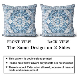 Snylcce Boho Throw Pillow Covers Set of 2 - Blue Antique & Vintage Design, Double-Sided Pattern - Soft Cushion Covers for Garden Couch, Sofa, Bed - Decorative 16x16 Inch Pillowcases