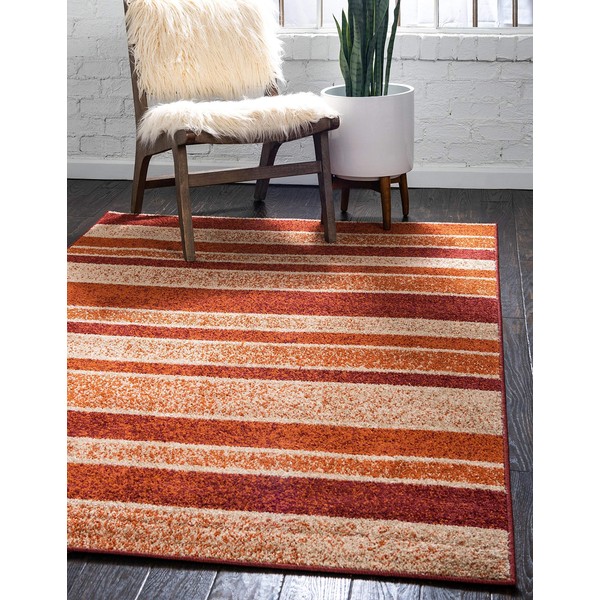 Unique Loom Autumn Collection Modern Contemporary Casual Abstract Area Rug, 2' 0 x 3' 0 Rectangular, Rust Red/Beige Toned Striped