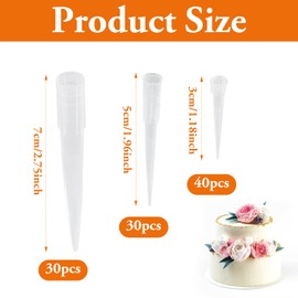 100 Stück Blumenröhrchen für Kuchen Dekorieren, 3/5/7cm Kunststoff Torte Blumen Röhrchen, Torten Blumenröhrchen für Kuchendekoration (3 Größen)