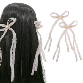 GFun Ribbon Hair Accessory, Hair Clip, Pearl, Hair Ribbon, Kids, Long, Set of 2, Hair Ornament, Hair Arrangement, Recitals, Kindergarten Entrance Ceremonies, Clothing, Pink
