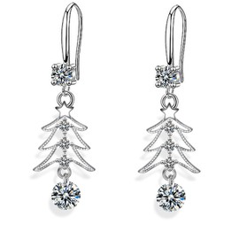 CVAYU Christmas Tree Dangle Drop Earrings for Girls Women Cute Colorful Cubic Zirconia Christmas Holiday Earrings Christmas Jewelry (Silvery(White Cubic Zirconia))