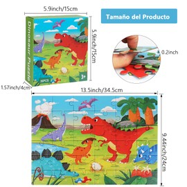 GAYISIC Rompecabezas para Niños de 3 a 4 a 5 a 6 a 7 a 8 Años,Rompecabezas de Dinosaurio para Niños Juguete Didáctico Rompecabezas Cartón de 36 Piezas para Niños