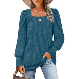 WIHOLL Womens Plus Size Sweaters Trendy Long Sleeve Shirts Solid Color Marine Blue 3X