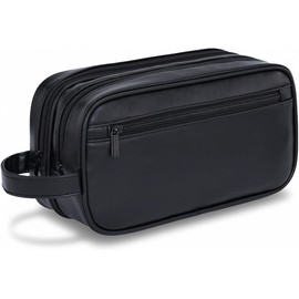 Neceser Hombre, Neceser de Viaje con Manija, Neceser Cuero con Bolsa Interior de Malla para Hombre y Mujer, Cremallera Suave, Impermeable, 3 Compartimentos, Gran Capacidad (27×14×10cm)