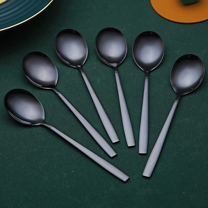 Black Dinner Spoons 6 Pieces, Kyraton 19cm Stainless Steel Titanium